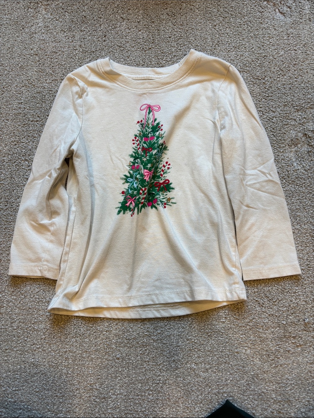 Cat & Jack Cream Long-Sleeve Tee with Christmas Tree Print